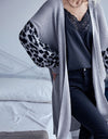 Leopard Sleeves Waffle Knit Open Front Cardigan