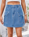 Pocketed Buttoned Denim Skirt