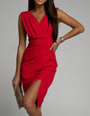 Slit Ruched Surplice Tank Dress