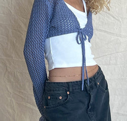 Openwork Tied Dropped Shoulder Cardigan