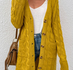 Cable-Knit Button Down Cardigan with Pockets