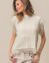 BiBi Layered Pleat Chiffon Edge Cable Knit Top