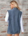 Raw Hem Sleeveless Button Up Denim Jacket