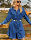 Button Up Collared Neck Raw Hem Denim Dress