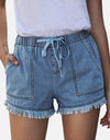 Pocketed Frayed Denim Shorts