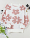 Flower Round Neck Long Sleeve Knit Top