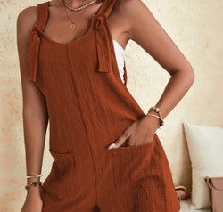Full Size Scoop Neck Romper with Pockets