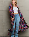 Multicolored Open Front Fringe Hem Cardigan