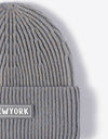 NEWYORK Patch Rib-Knit Cuffed Beanie