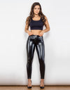 Glossy PU Leather Buttoned Long Pants