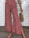 Ditsy Floral Slit Paperbag Waist Wide Leg Pants