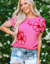 Crochet Flower Round Neck Cap Sleeve Sweater