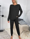 Shiny Round Neck Top and Drawstring Pants Lounge Set