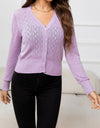 V-Neck Buttoned Long Sleeve Knit Top