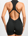 Cutout Ruched Half Zip Active Romper