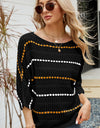 Eyelet Striped Round Neck Knit Top