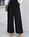 High Waist Ruched Pocketed Wide Leg Pants