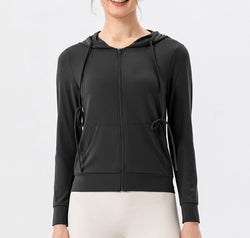 Drawstring Zip Up Hooded Active Outerwear