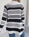 Striped Open Front Long Sleeve Cardigan