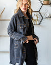 Veveret Button Up Distressed Frayed Hem Denim Jacket