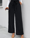 High Waist Ruched Tie Front Wide Leg Pants