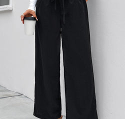 High Waist Ruched Tie Front Wide Leg Pants