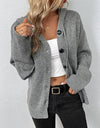 Button Up Drawstring Long Sleeve Hooded Cardigan