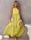 Ruffled Sleeveless Tiered Maxi Dress with Pockets