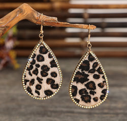 Zircon PU Leopard Teardrop Earrings