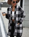 Plaid Dropped Shoulder Cardigan with Pocket