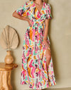 Slit Printed Surplice Short Sleeve Maxi Dress