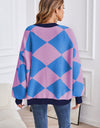 Geometric Lantern Sleeve Cardigan with Pockets