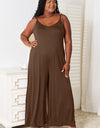 Double Take Full Size Soft Rayon Spaghetti Strap Tied Wide Leg Jumpsuit