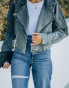 Acid Wash Lapel Collar Cropped Denim Jacket