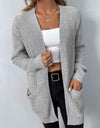 Rib-Knit Open Front Pocketed Cardigan