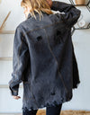 Veveret Button Up Distressed Frayed Hem Denim Jacket