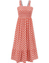 Smocked Printed Square Neck Sleeveless Dress