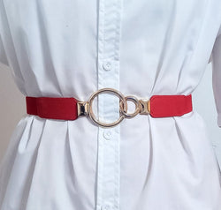 Double Ring Buckle Elastic PU Belt