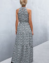 Printed Sleeveless Tie Waist Maxi Dress