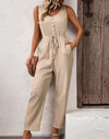 Perfee Textured Sleeveless Jumpsuit with Pockets