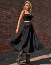 Elastic Waist Tiered Midi Skirt