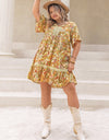 Plus Size Printed Tie Neck Short Sleeve Mini Dress