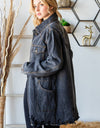 Veveret Button Up Distressed Frayed Hem Denim Jacket