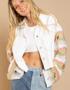 Distressed Striped Long Sleeve Denim Jacket