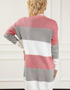 Striped Open Front Long Sleeve Cardigan