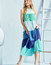 Hailey & Co Color Block Sleeveless Tiered Maxi Dress