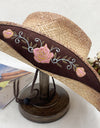 Embroidered Tied Raffia Hat