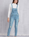 Distressed Washed Denim Overalls with Pockets