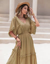 Tassel Trim Smocked V-Neck Short Sleeve Dress