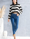 Striped Fringe Round Neck Sweater